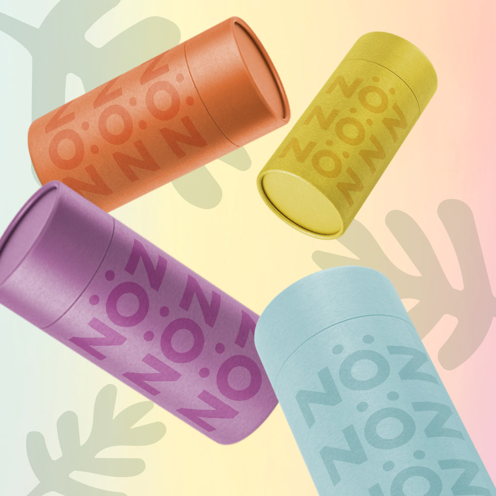 Noz sunscreen collection in orange, yellow, blue and purple 